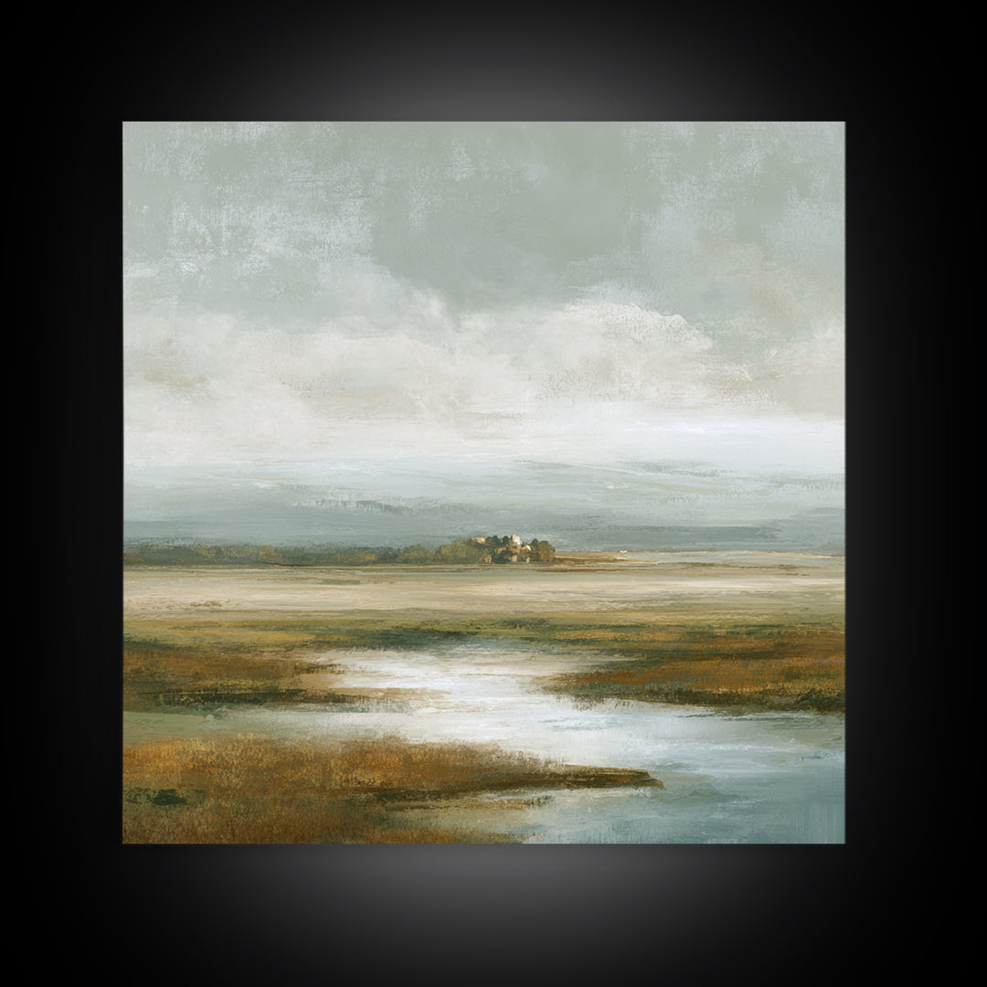 Soft Alpine Horizon Framed Canvas Print, Above Bed Art, Living Room Wall Art, Bedroom Decor, Fine Art, Serenity, Luxury Decor, ABA-1x1-72