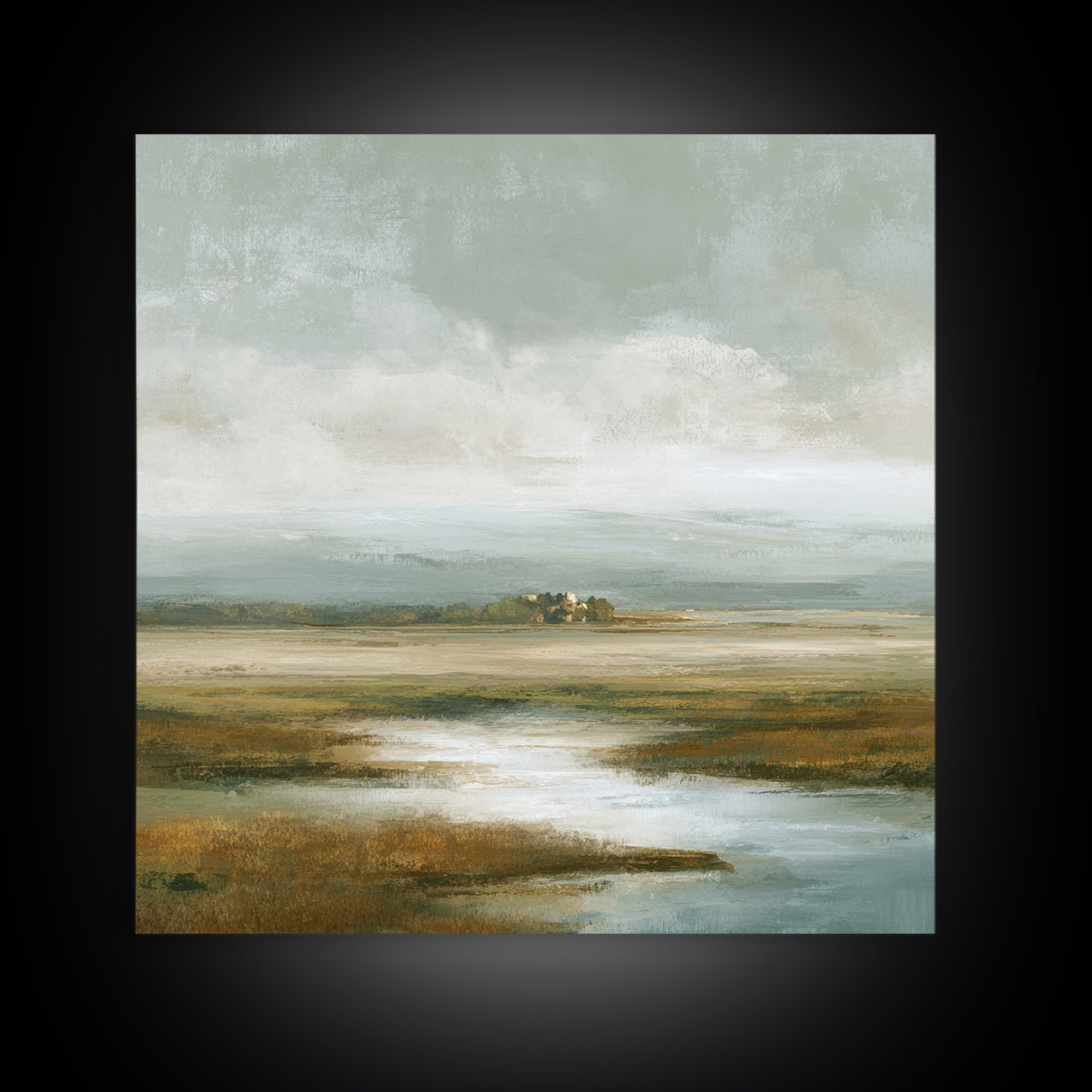 Soft Alpine Horizon Framed Canvas Print, Above Bed Art, Living Room Wall Art, Bedroom Decor, Fine Art, Serenity, Luxury Decor, ABA-1x1-72