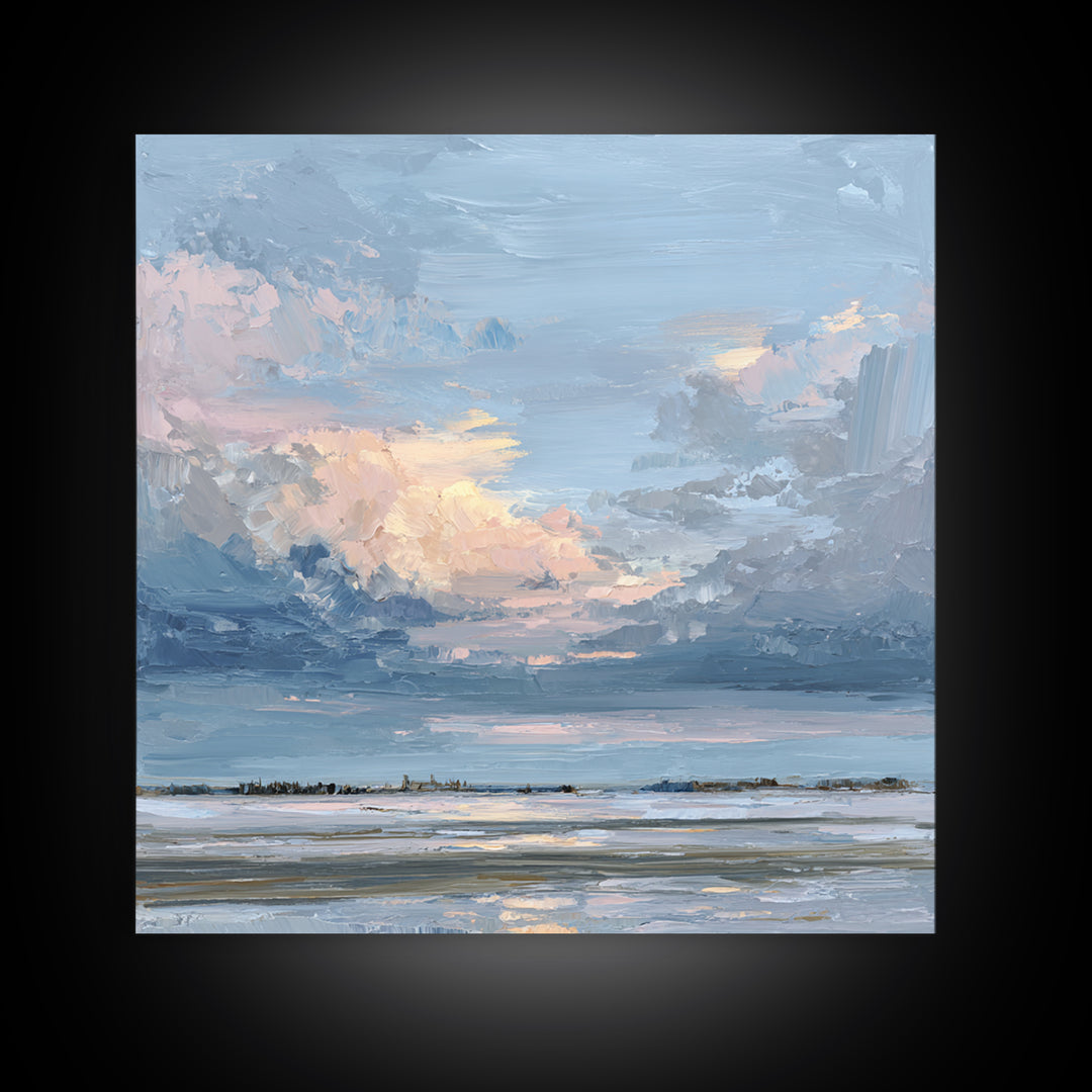 Tranquil Cloudscape with Blush Undertones Canvas Print, Above Bed Art, Room Decor, Bedroom Decor, Fine Art, Serenity, ABA-1x1-77