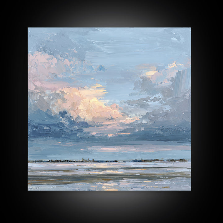 Tranquil Cloudscape with Blush Undertones Canvas Print, Above Bed Art, Room Decor, Bedroom Decor, Fine Art, Serenity, ABA-1x1-77