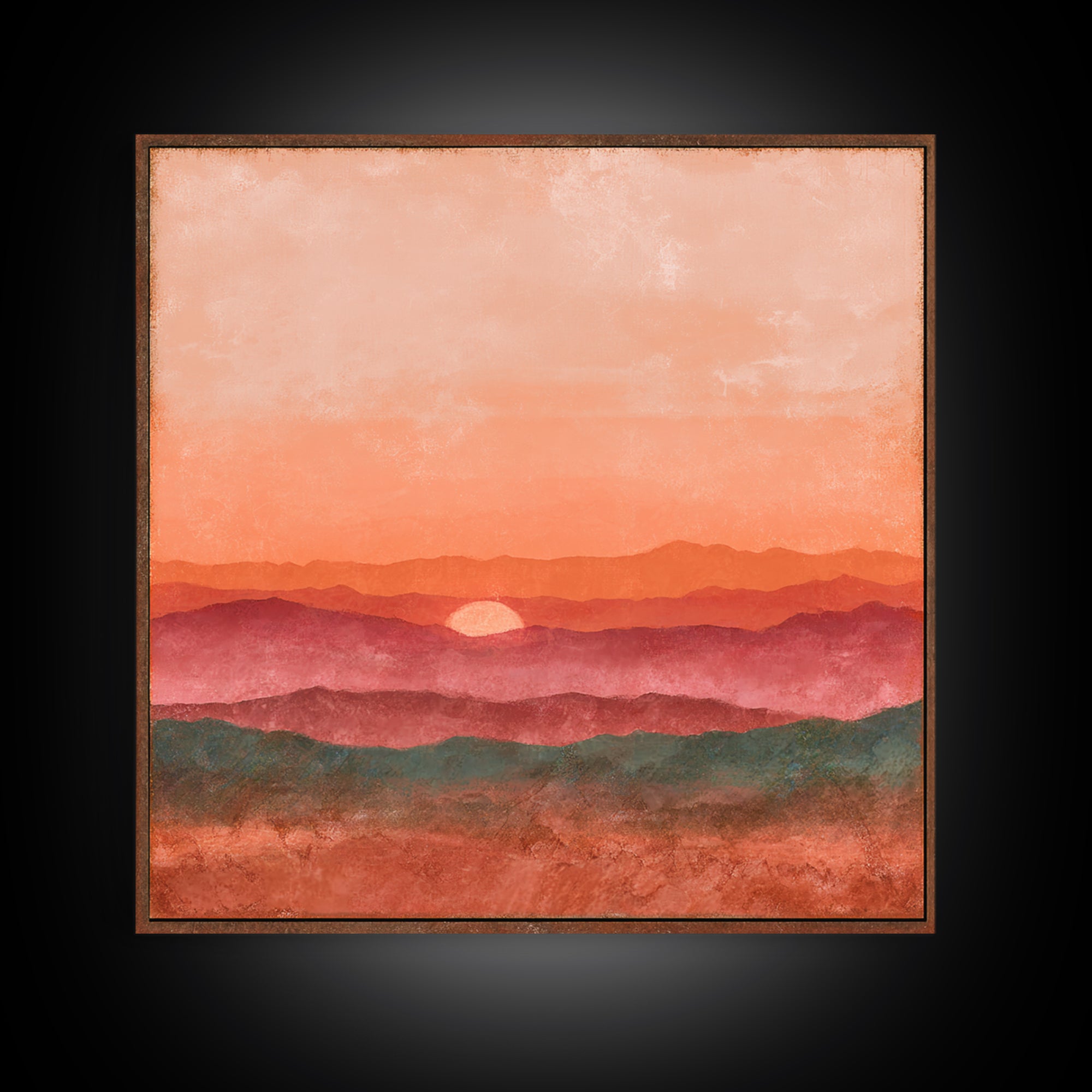 Dreamy Desert Sunset Framed Canvas Print, Above Bed Art, Modern Decor, Bedroom Decor, Fine Art, Serenity, Digital Prints, ABA-1x1-79