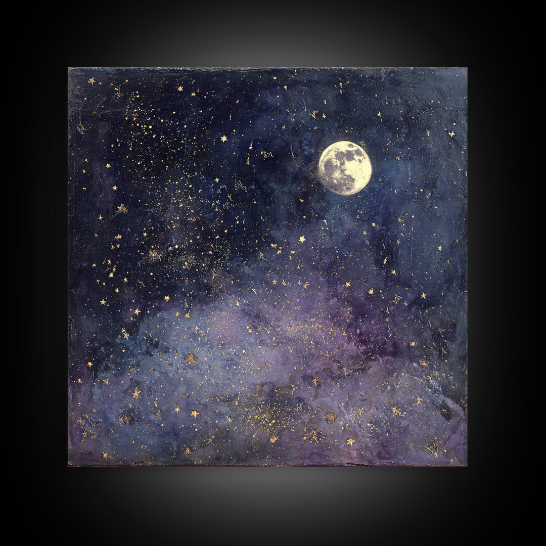 Subtle Celestial Scene Canvas Print, Above Bed Art, Statement Artwork, Bedroom Decor, Fine Art, Serenity, Printable Wall Art, ABA-1x1-85