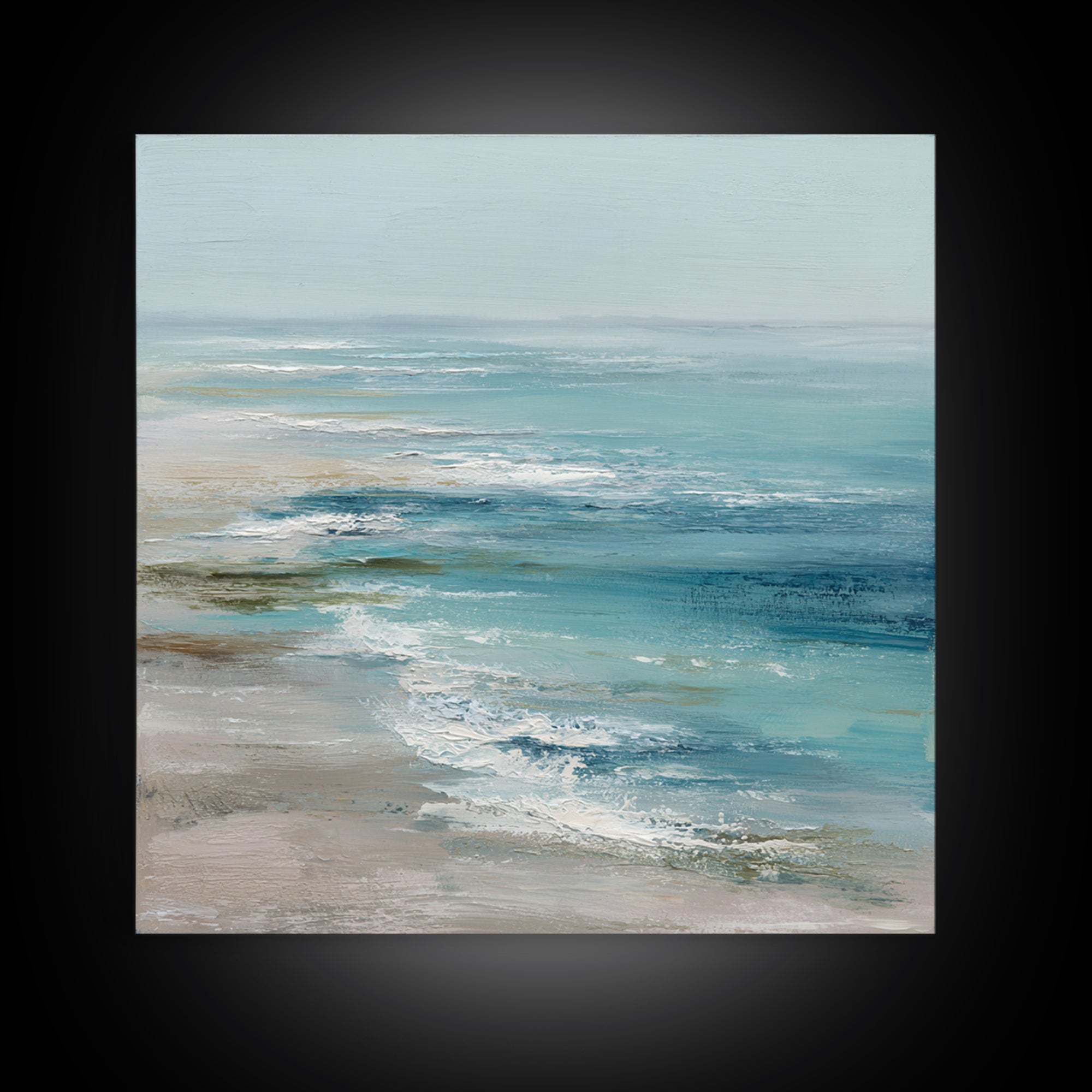 Serene Ocean Tide Seen from Above Framed Canvas Print, Above Bed Art, Luxury Decor, Bedroom Decor, Fine Art, Serenity, ABA-1x1-93