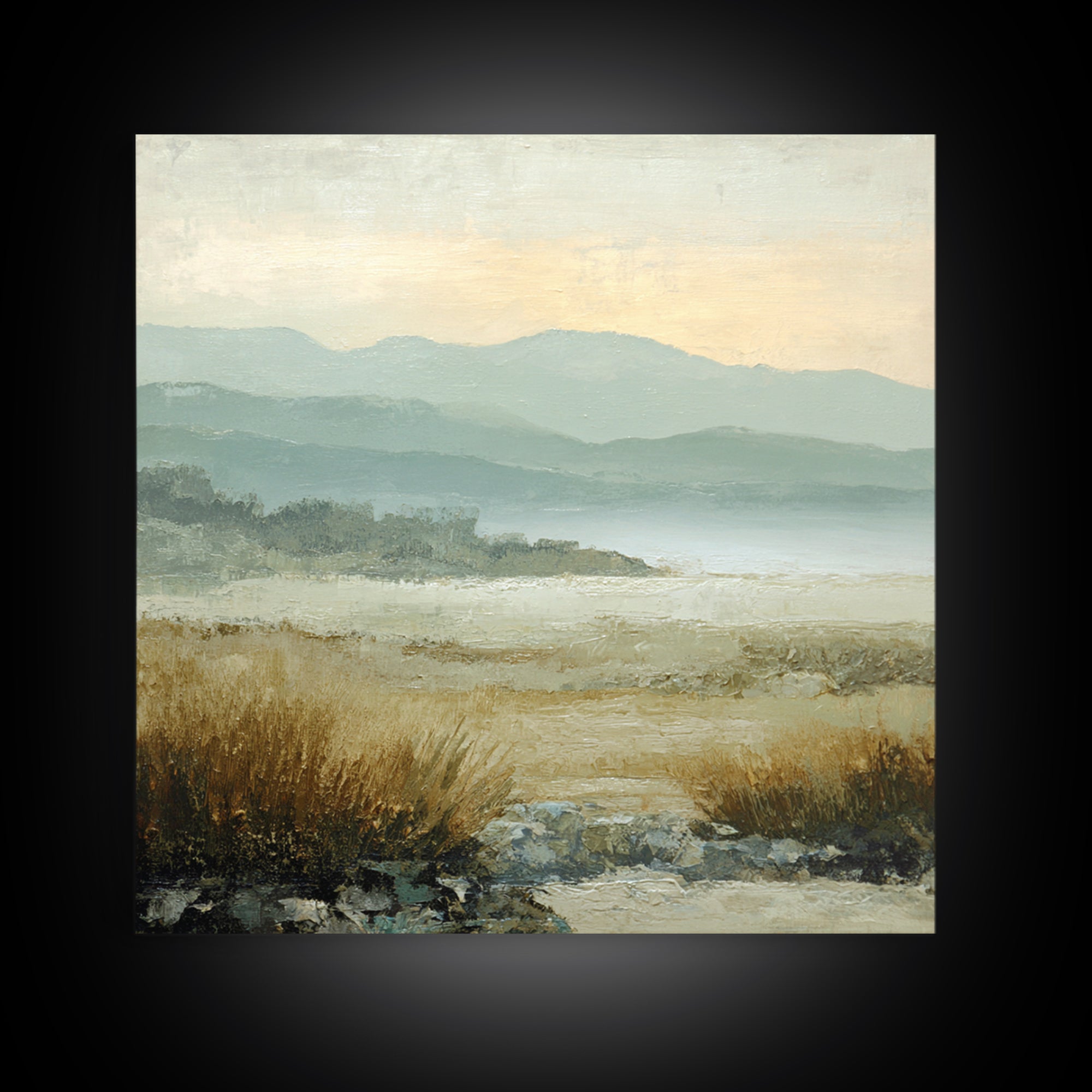 Panoramic Misty Mountain Landscape Canvas Print, Above Bed Art, Wall Art, Bedroom Decor, Fine Art, Serenity, Digital Print, ABA-1x1-97