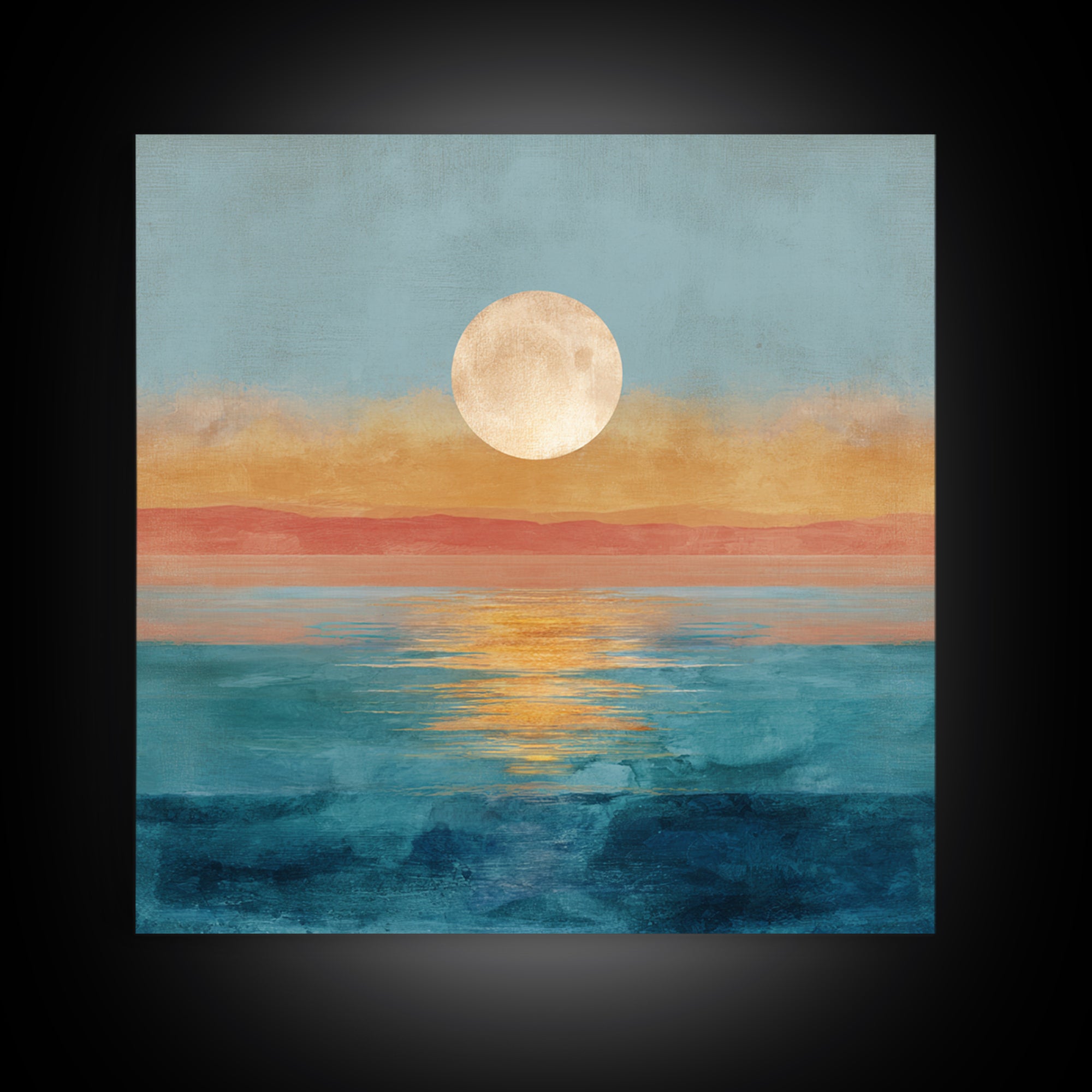 Quiet Moon over a Calm Ocean Horizon Canvas Print, Above Bed Art, Wall Art, Bedroom Decor, Oil Painting, Serenity, ABA-1x1-99