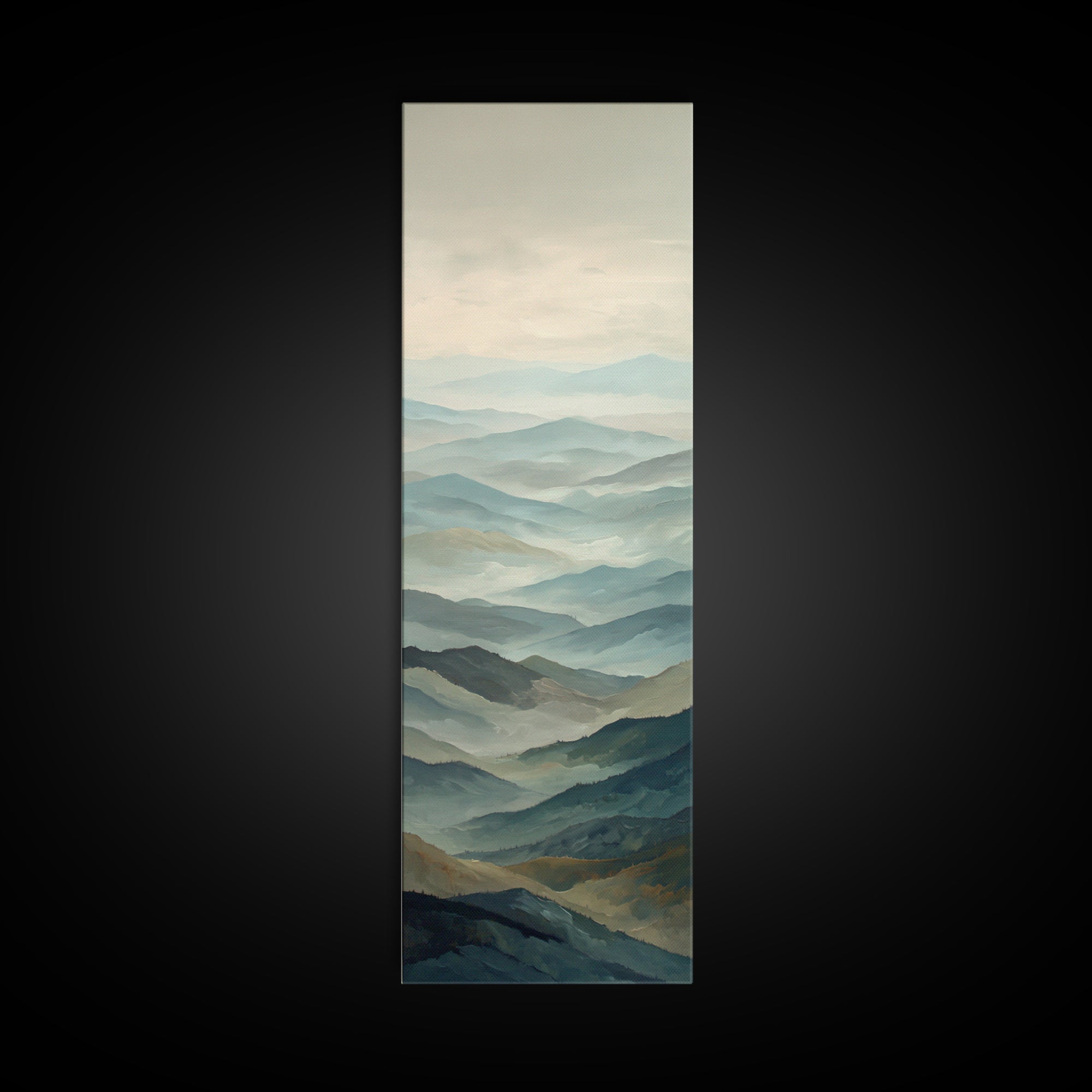 Panoramic Misty Mountain Landscape Canvas Print, Above Bed Art, Fine Art Print, Bedroom Decor, Oil Painting, Serenity, ABA-1x3-13