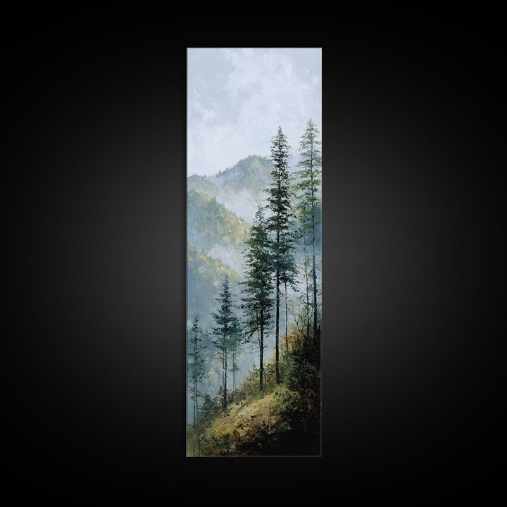 Quiet Forest Ridge Softened by Fog Canvas Print, Above Bed Art, Boho Decor, Bedroom Decor, Serenity, Statement Artwork, ABA-1x3-2