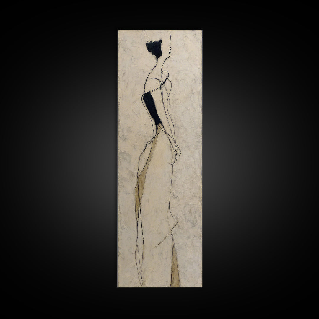 Minimal Two Figure Line Drawing Framed Canvas Print, Above Bed Art, Luxury Decor, Bedroom Decor, Serenity, Mid Century Modern, ABA-1x3-20