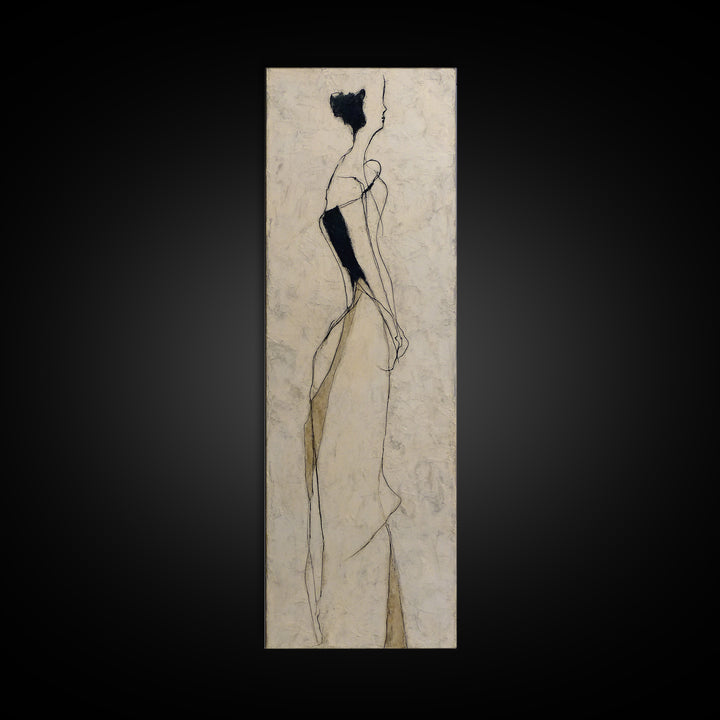 Minimal Two Figure Line Drawing Framed Canvas Print, Above Bed Art, Luxury Decor, Bedroom Decor, Serenity, Mid Century Modern, ABA-1x3-20