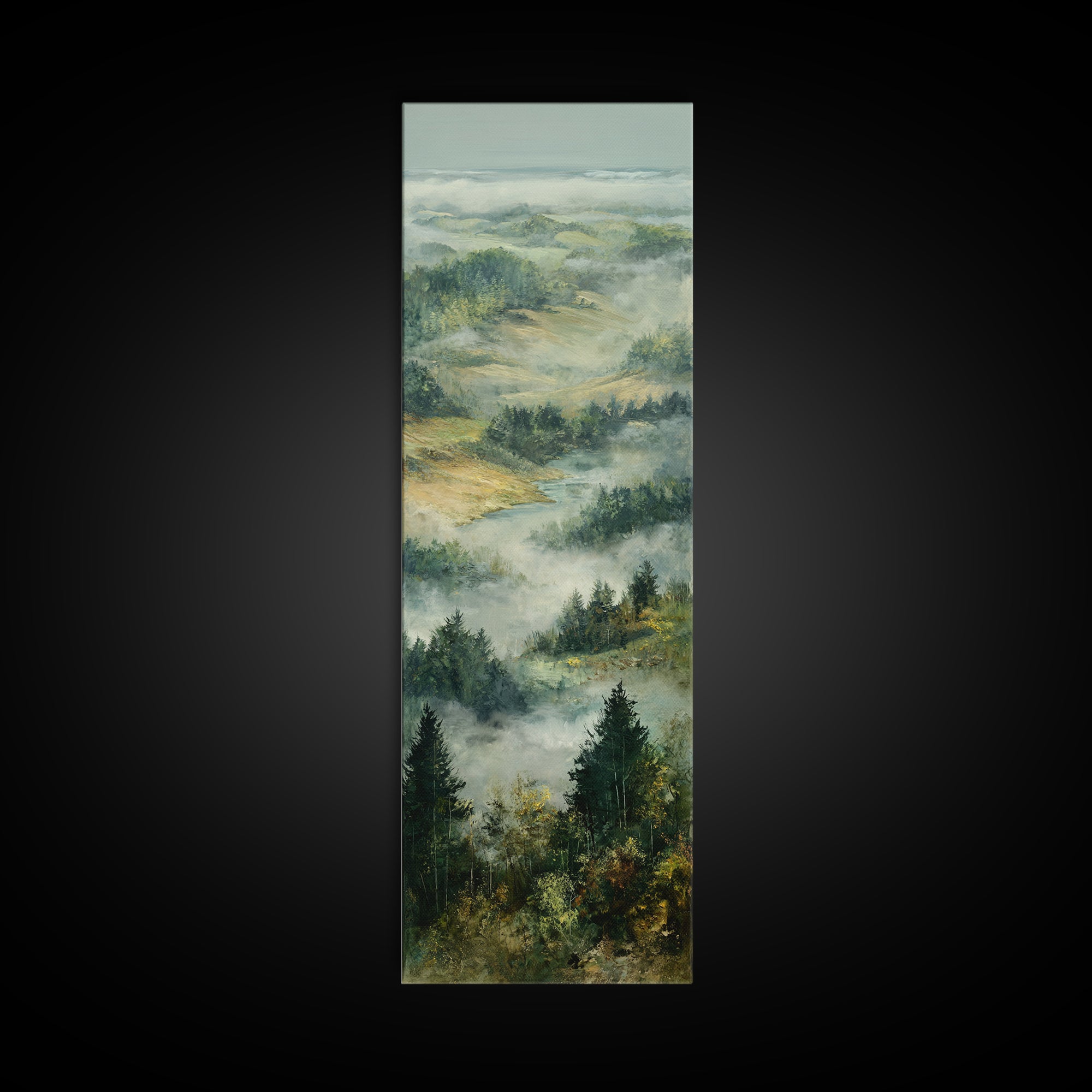 Quiet Forest Ridge Softened by Fog Canvas Print, Above Bed Art, Boho Decor, Bedroom Decor, Serenity, Statement Artwork, ABA-1x3-26