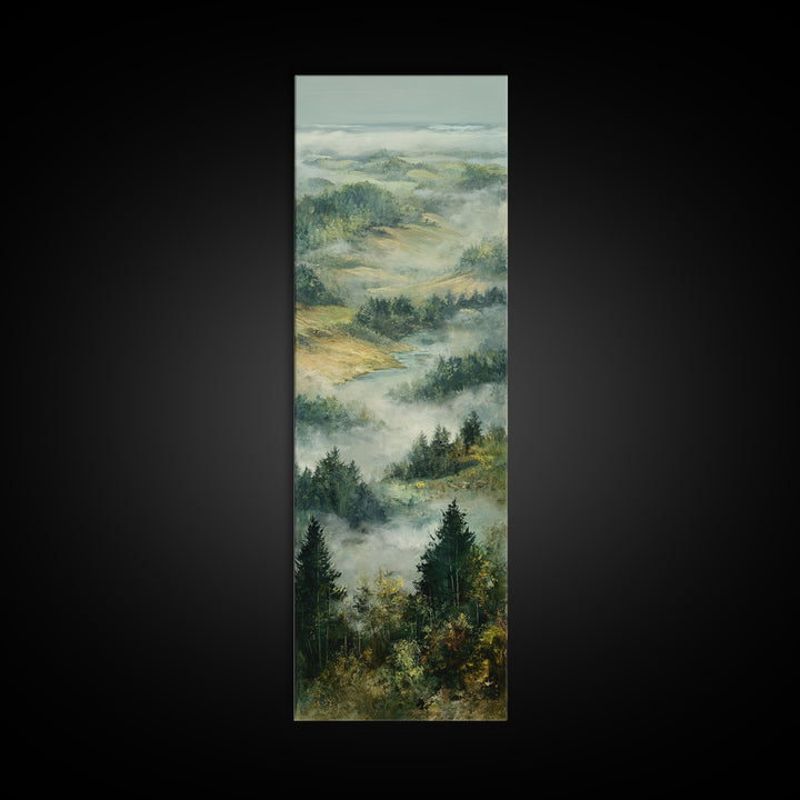 Quiet Forest Ridge Softened by Fog Canvas Print, Above Bed Art, Boho Decor, Bedroom Decor, Serenity, Statement Artwork, ABA-1x3-26