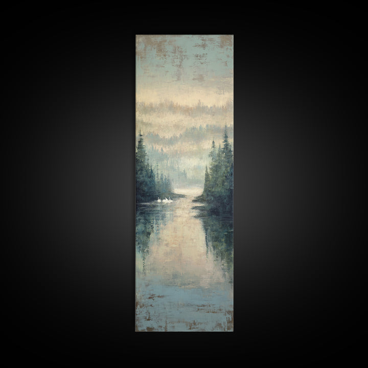 Paired Swans in a Dreamy Painterly Lake Canvas Print, Above Bed Art, Living Room Wall Art, Bedroom Decor, Serenity, Wall Decor, ABA-1x3-34