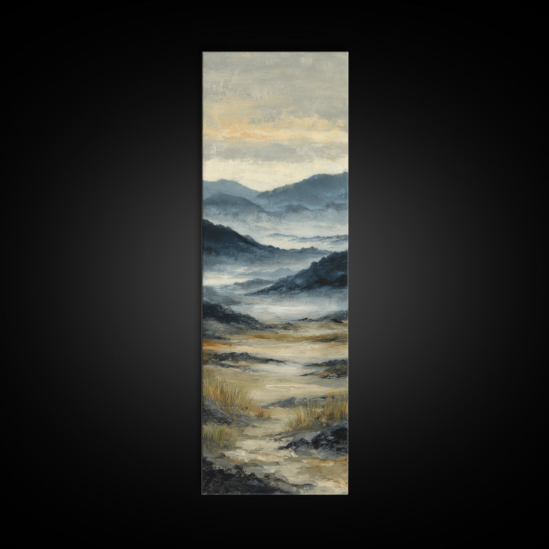 Panoramic Misty Mountain Landscape Canvas Print, Above Bed Art, Fine Art Print, Bedroom Decor, Oil Painting, Serenity, ABA-1x3-37