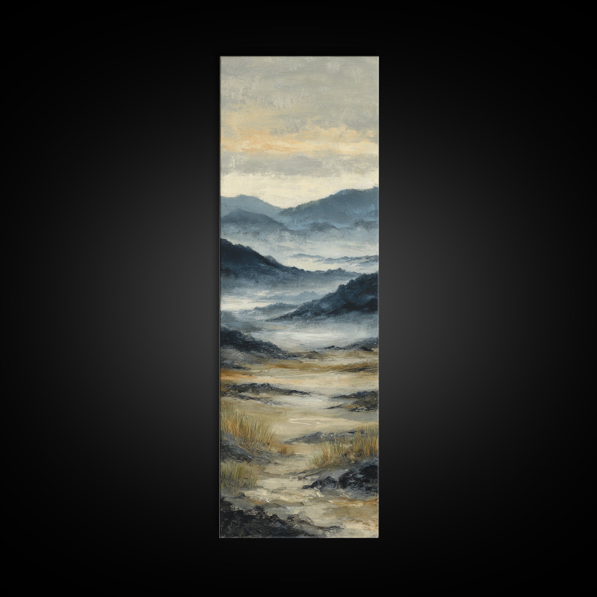 Panoramic Misty Mountain Landscape Canvas Print, Above Bed Art, Fine Art Print, Bedroom Decor, Oil Painting, Serenity, ABA-1x3-37