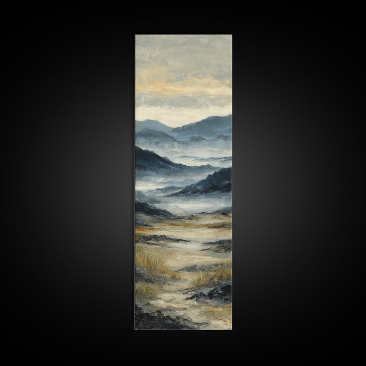 Panoramic Misty Mountain Landscape Canvas Print, Above Bed Art, Fine Art Print, Bedroom Decor, Oil Painting, Serenity, ABA-1x3-37