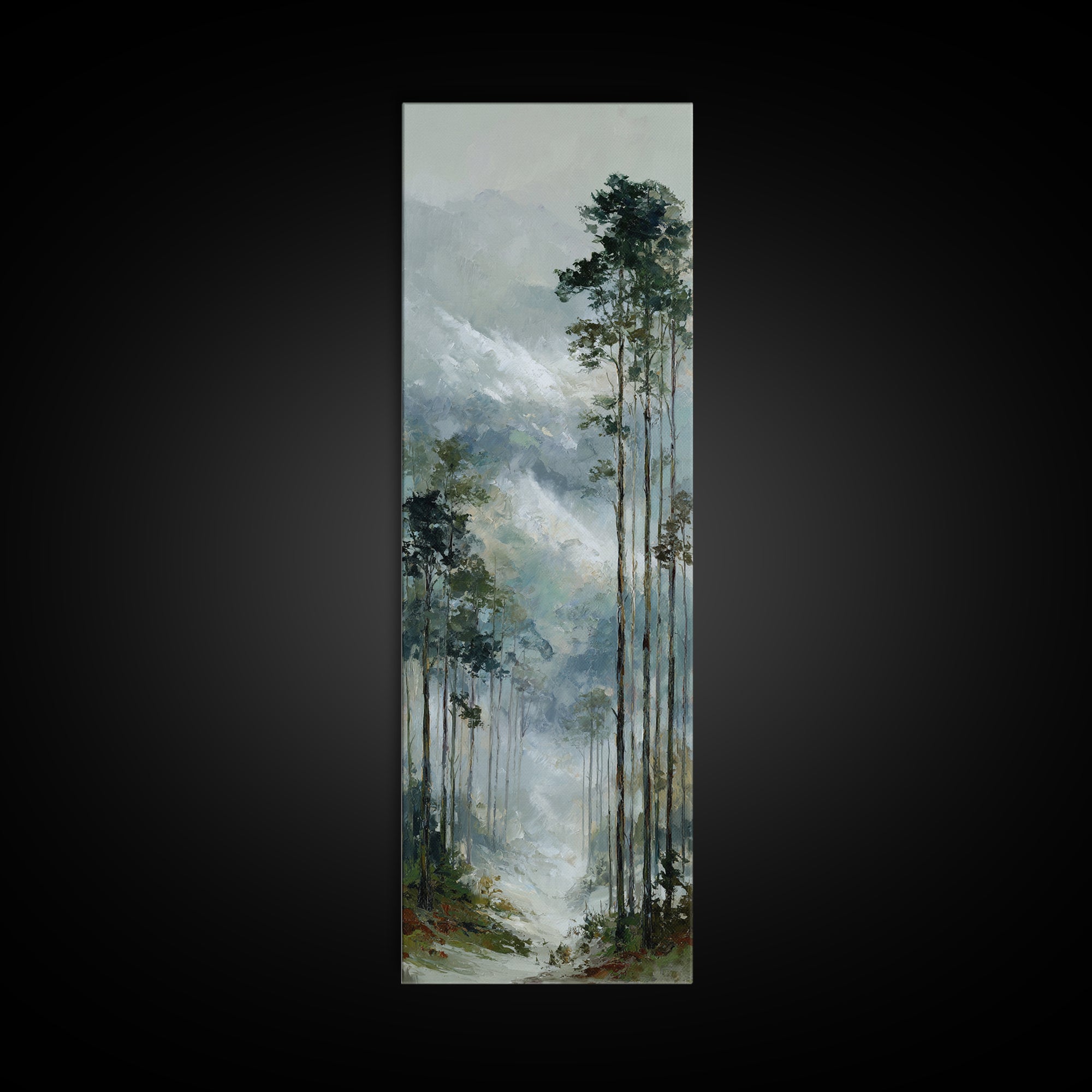 Quiet Forest Ridge Softened by Fog Framed Canvas Print, Above Bed Art, Bedroom Wall Decor, Bedroom Decor, Fine Art, Serenity, ABA-1x3-50