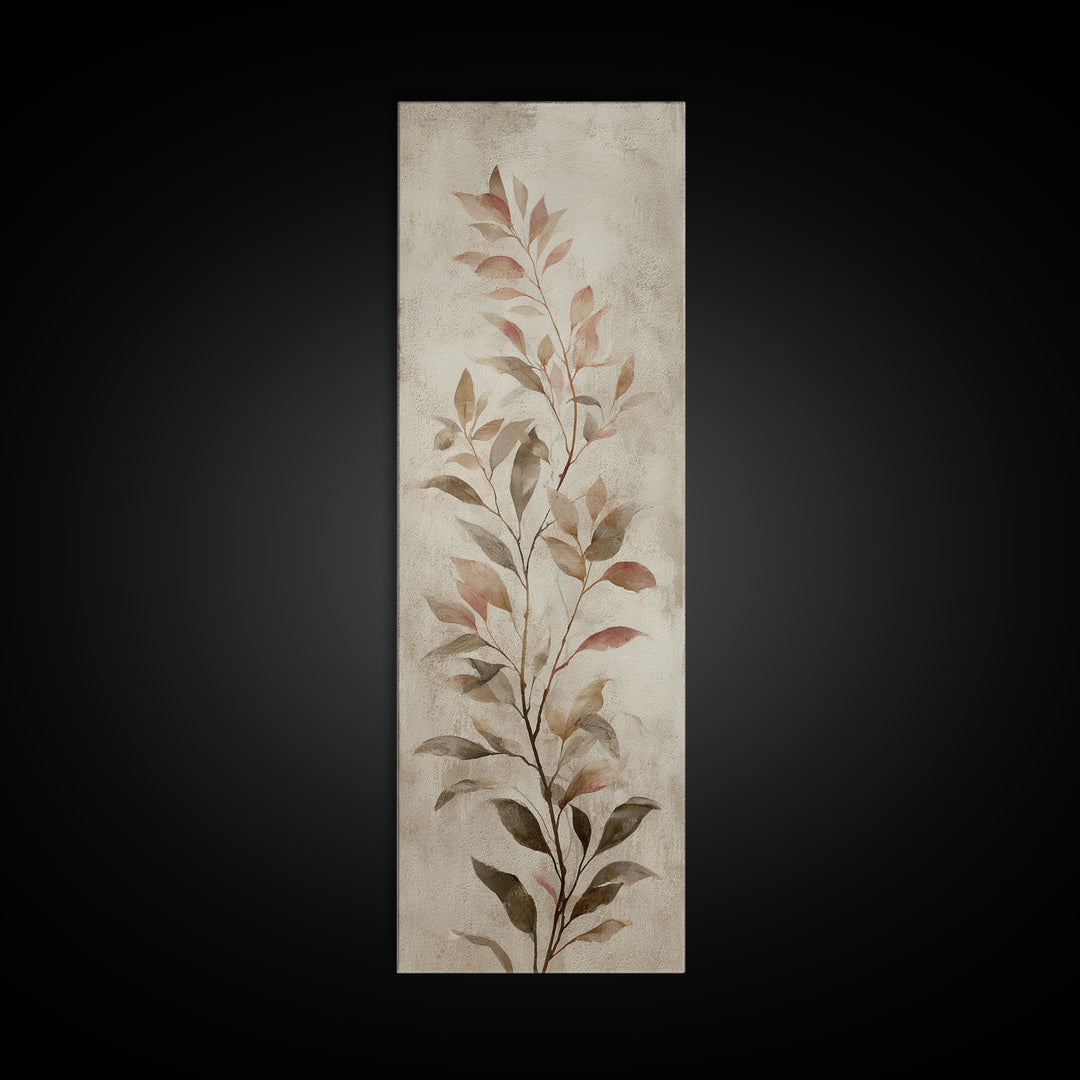 Tonal Botanical Shadows on Plaster Surface Canvas Print, Above Bed Art, Textured Wall Art, Bedroom Decor, Oil Painting, ABA-1x3-59