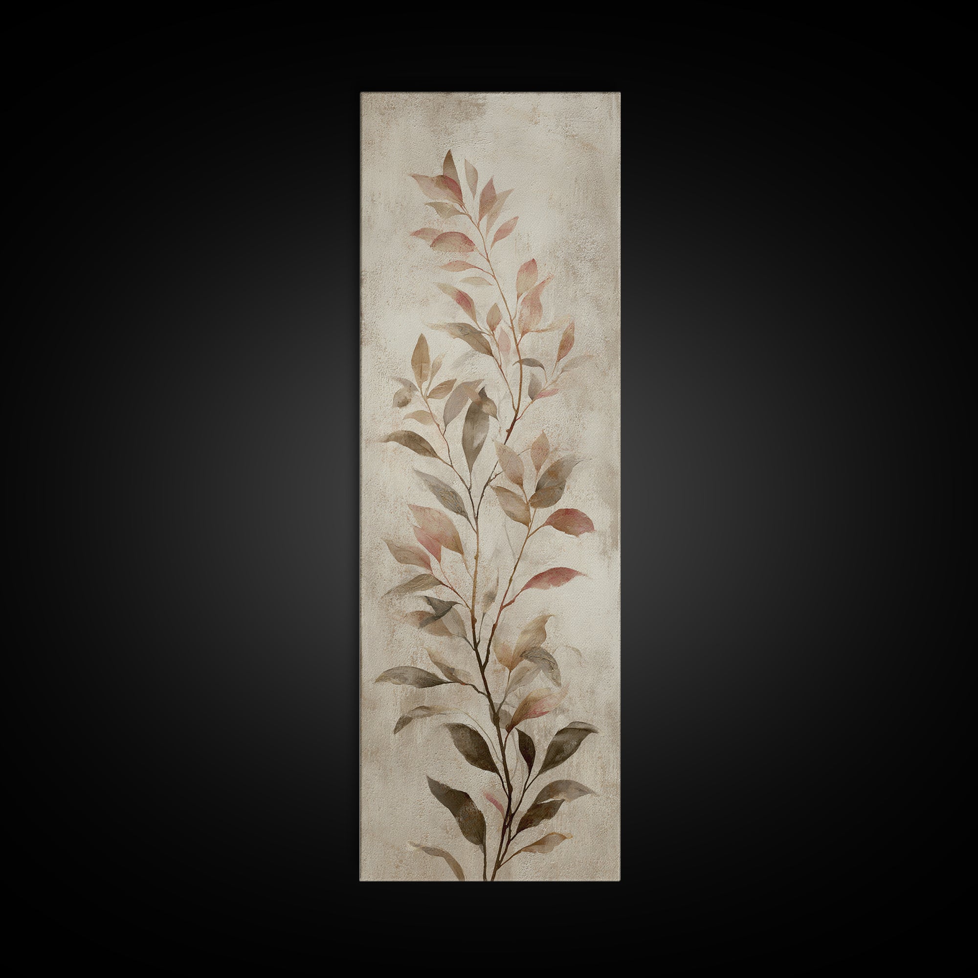 Tonal Botanical Shadows on Plaster Surface Canvas Print, Above Bed Art, Textured Wall Art, Bedroom Decor, Oil Painting, ABA-1x3-59