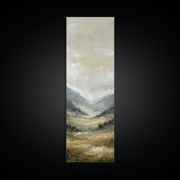 Panoramic Misty Mountain Landscape Framed Canvas Print, Above Bed Art, Textured Painting, Bedroom Decor, Fine Art, Serenity, ABA-1x3-61
