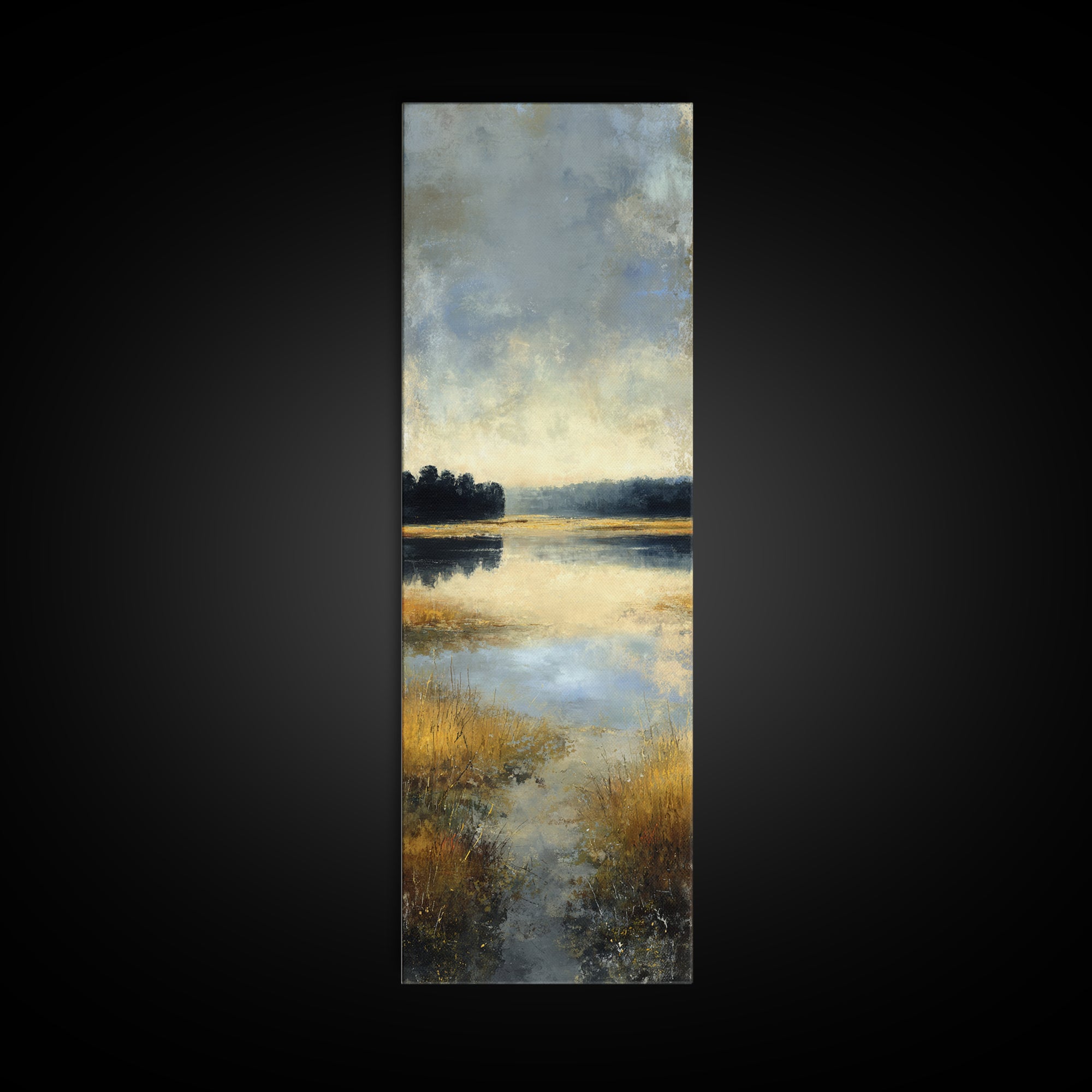 Calming Lake Reflection Framed Canvas Print, Above Bed Art, Japanese Wall Art, Bedroom Decor, Fine Art, Serenity, Neutral Decor, ABA-1x3-71