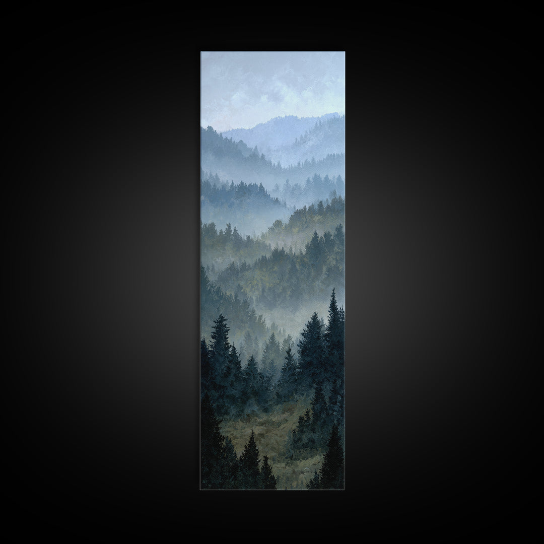 Quiet Forest Ridge Softened by Fog Framed Canvas Print, Above Bed Art, Bedroom Wall Decor, Bedroom Decor, Fine Art, Serenity, ABA-1x3-74