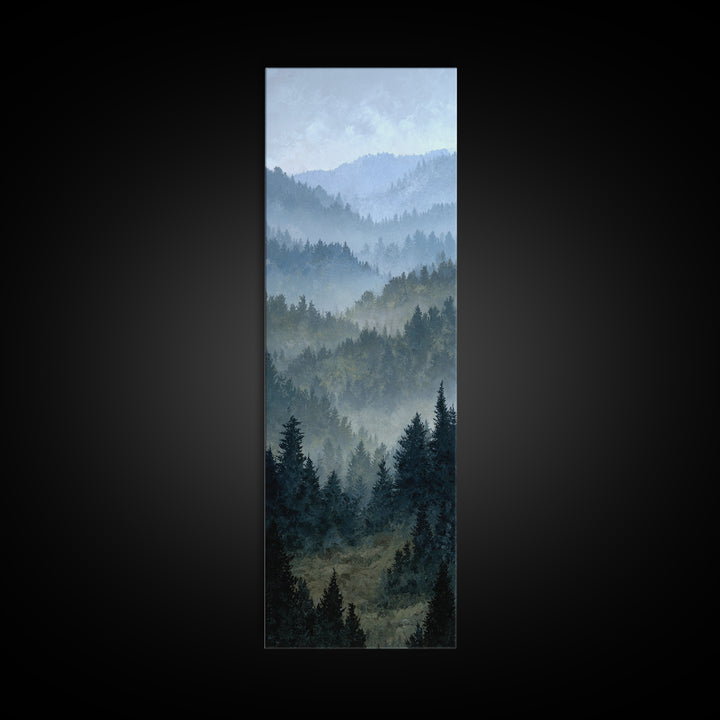 Quiet Forest Ridge Softened by Fog Framed Canvas Print, Above Bed Art, Bedroom Wall Decor, Bedroom Decor, Fine Art, Serenity, ABA-1x3-74