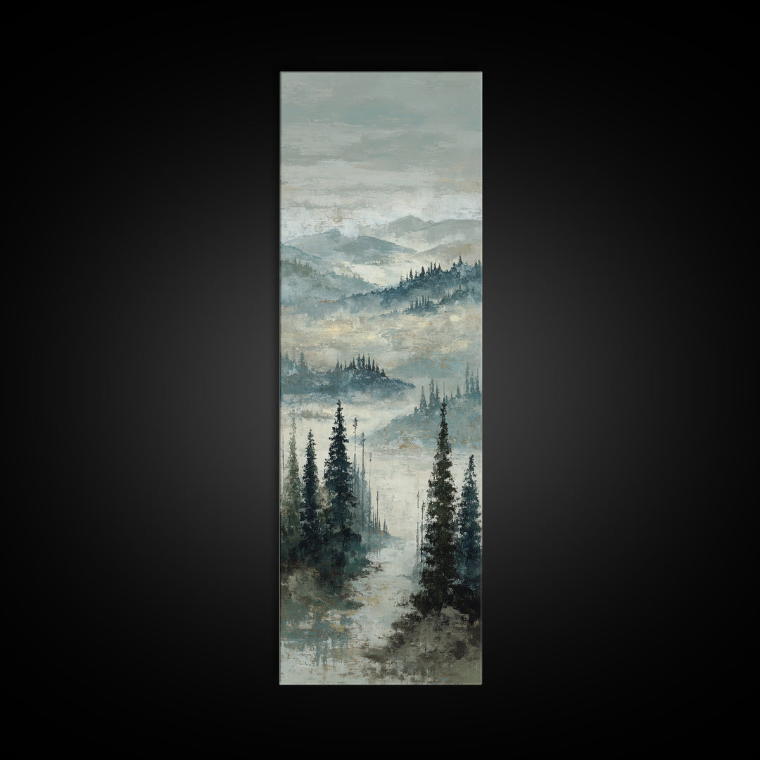 Soft Alpine Horizon Framed Canvas Print, Above Bed Art, Original Art, Bedroom Decor, Oil Painting, Serenity, ABA-1x3-84