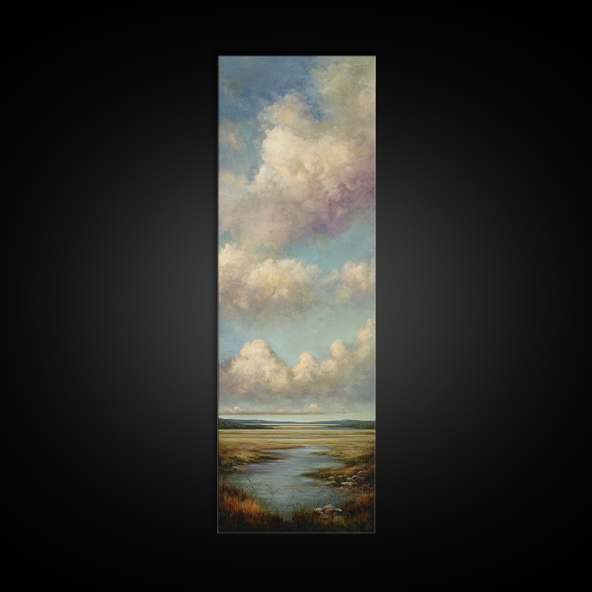 Tranquil Cloudscape with Blush Undertones Canvas Print, Above Bed Art, Japanese Wall Art, Bedroom Decor, Fine Art, Serenity, ABA-1x3-89
