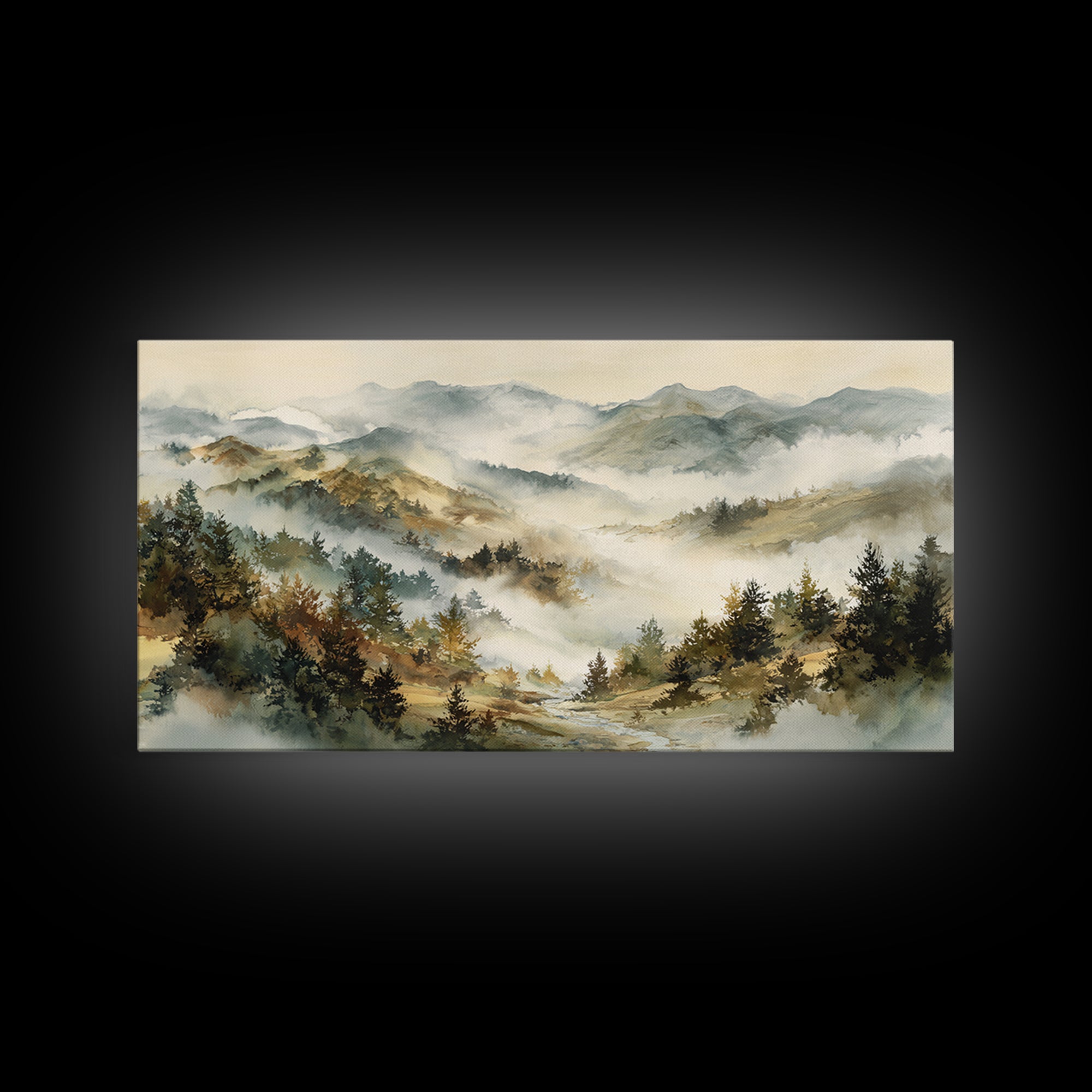 Quiet Forest Ridge Softened by Fog Framed Canvas Print, Above Bed Art, Art Print, Bedroom Decor, Fine Art, Serenity, Dorm Decor, ABA-2x1-10