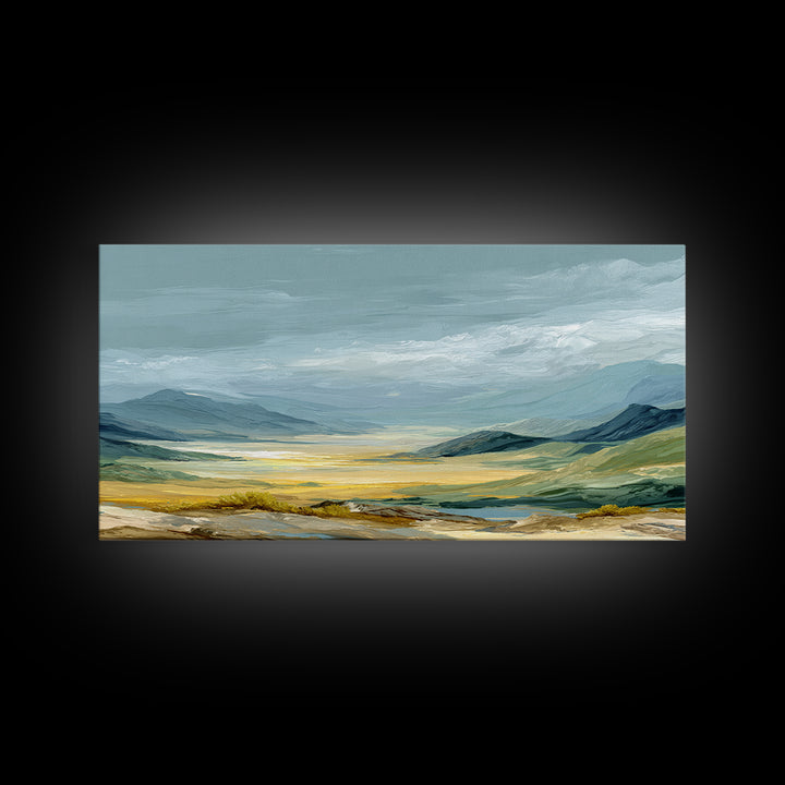 Soft Romantic Landscape Framed Canvas Print, Above Bed Art, Minimalist Decor, Bedroom Decor, Serenity, Textured Wall Art, ABA-2x1-13