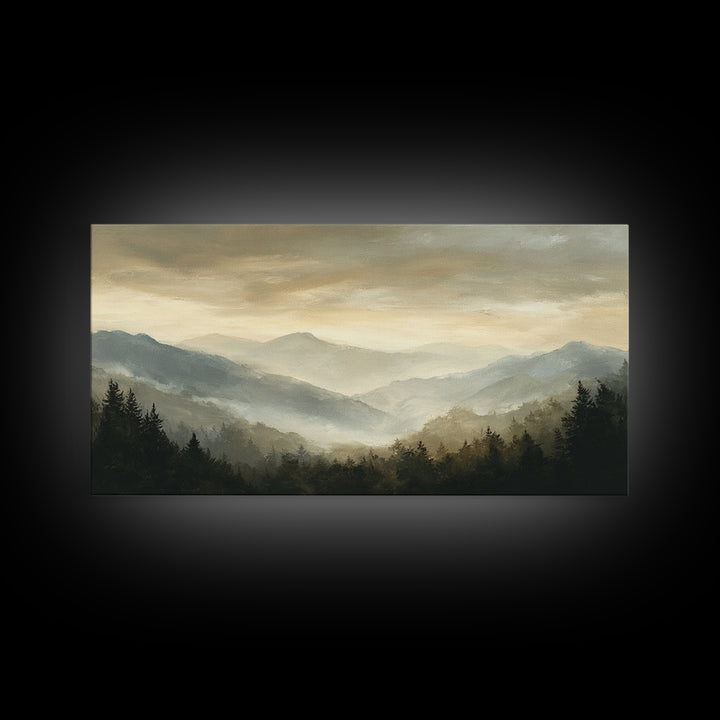 Panoramic Misty Mountain Landscape Canvas Print, Above Bed Art, Wall Art, Bedroom Decor, Fine Art, Serenity, Digital Print, ABA-2x1-21
