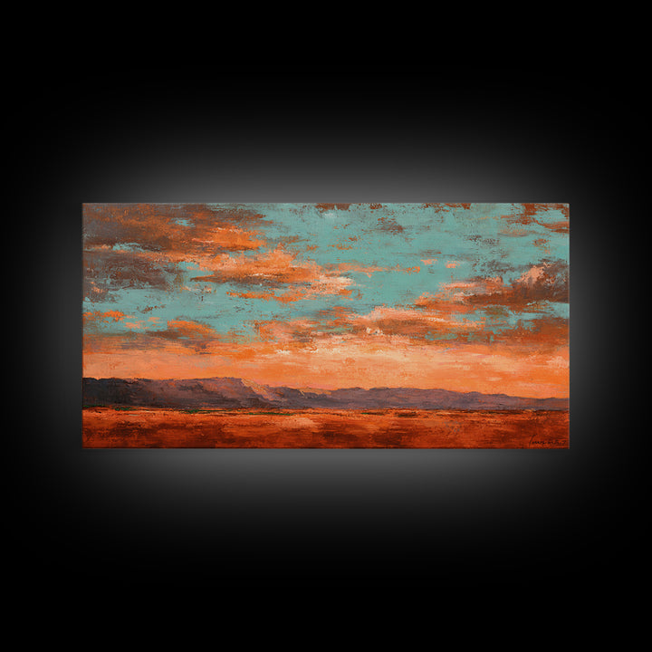 Dreamy Desert Sunset Framed Canvas Print, Above Bed Art, Bedroom Decor, Oil Painting, Serenity, Boho Decor, Western Decor, ABA-2x1-3