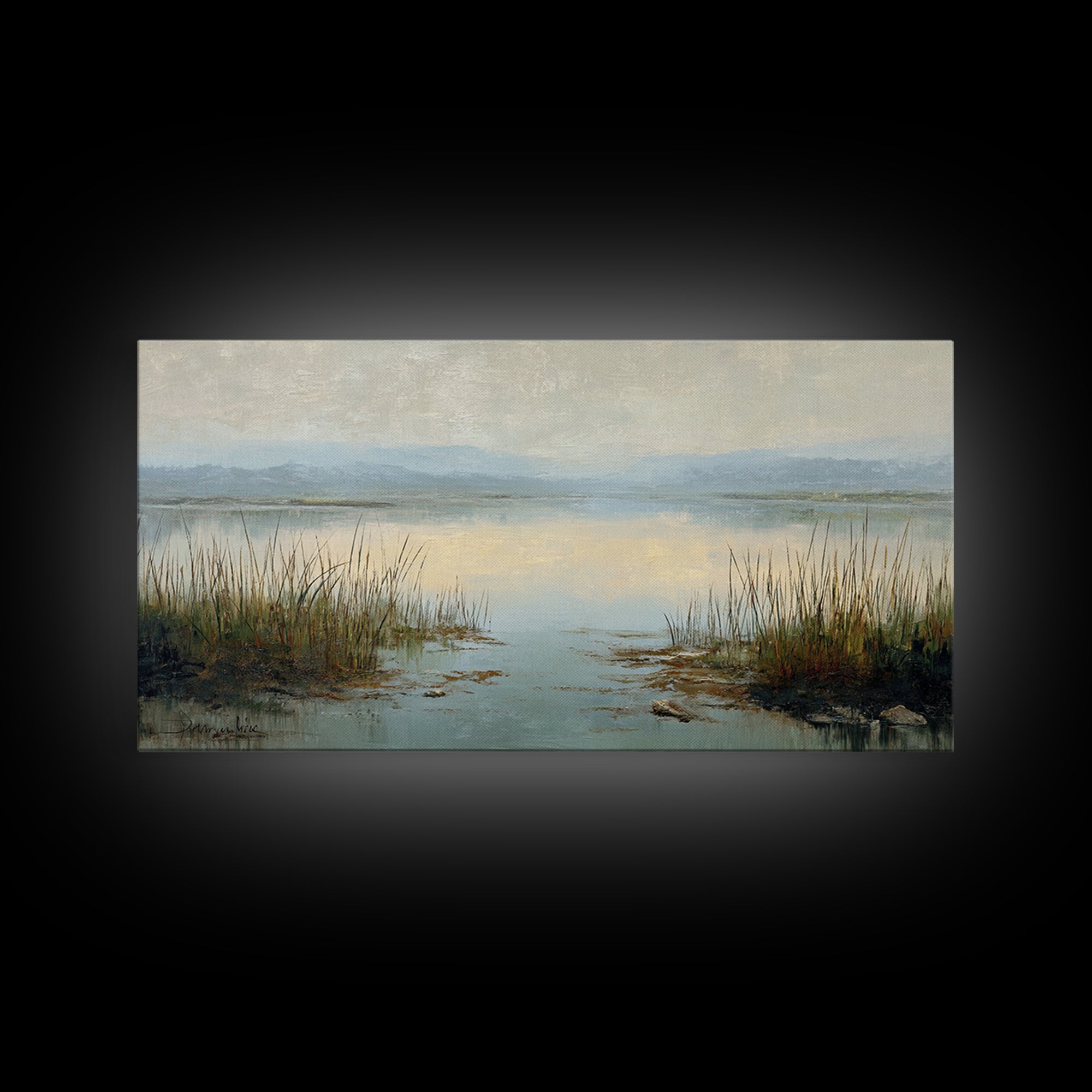 Calming Lake Reflection Canvas Print, Above Bed Art, Large Wall Art, Bedroom Decor, Watercolor Art, Serenity, Japanese Wall Art, ABA-2x1-31