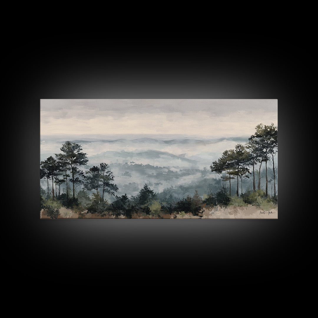 Quiet Forest Ridge Softened by Fog Framed Canvas Print, Above Bed Art, Art Print, Bedroom Decor, Fine Art, Serenity, Dorm Decor, ABA-2x1-34