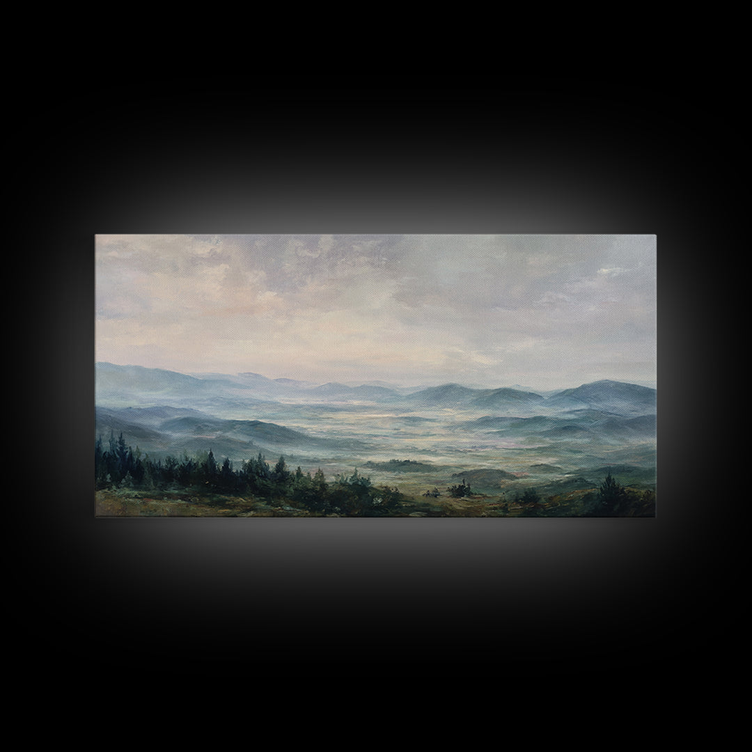 Soft Romantic Landscape Framed Canvas Print, Above Bed Art, Minimalist Decor, Bedroom Decor, Serenity, Textured Wall Art, ABA-2x1-37