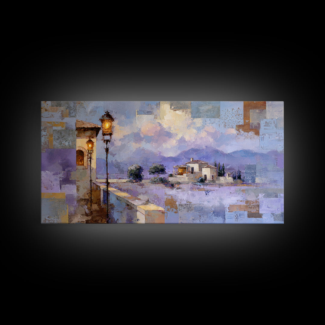Oversized Lavender Field Canvas Print, Above Bed Art, Bedroom Decor, Oil Painting, Serenity, Whimsical Decor, ABA-2x1-39