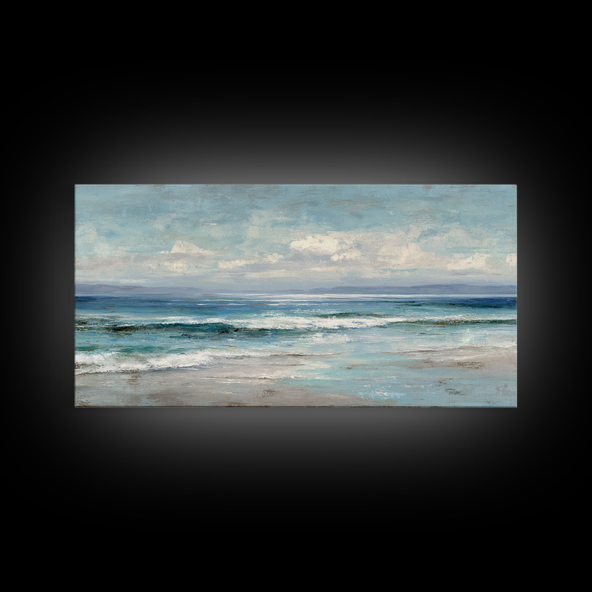 Quiet Moon over a Calm Ocean Horizon Canvas Print, Above Bed Art, Textured Wall Art, Bedroom Decor, Fine Art, Serenity, ABA-2x1-47