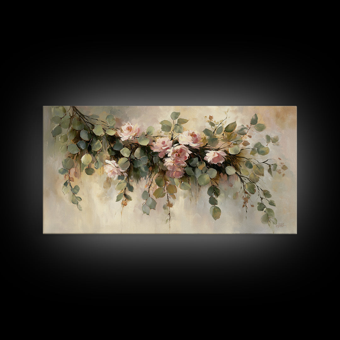 Soft Eucalyptus Branches Arranged Symmetrically Canvas Print, Above Bed Art, Minimalist Decor, Bedroom Decor, Serenity, ABA-2x1-50