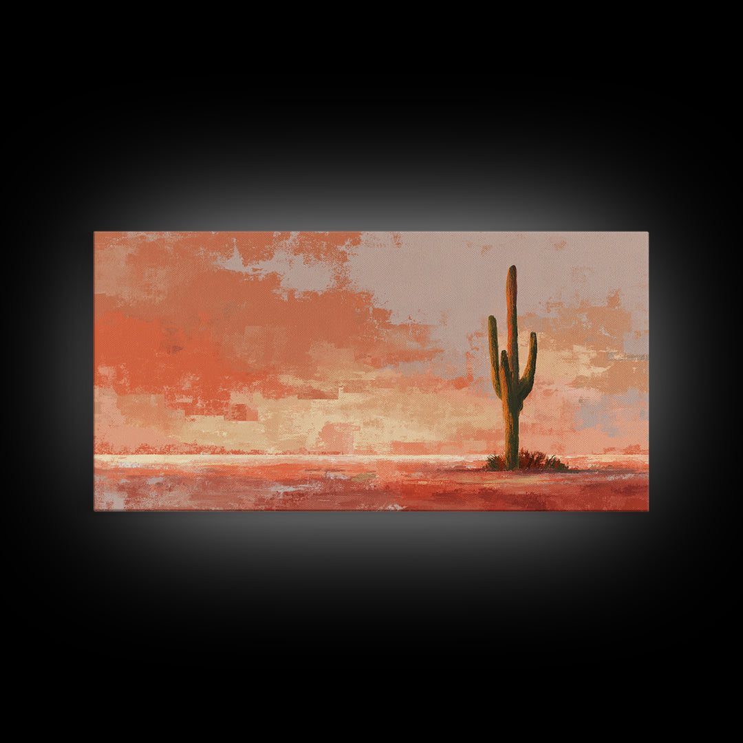 Dreamy Desert Sunset Framed Canvas Print, Above Bed Art, Bedroom Decor, Watercolor Art, Serenity, Living Room Wall Art, ABA-2x1-51