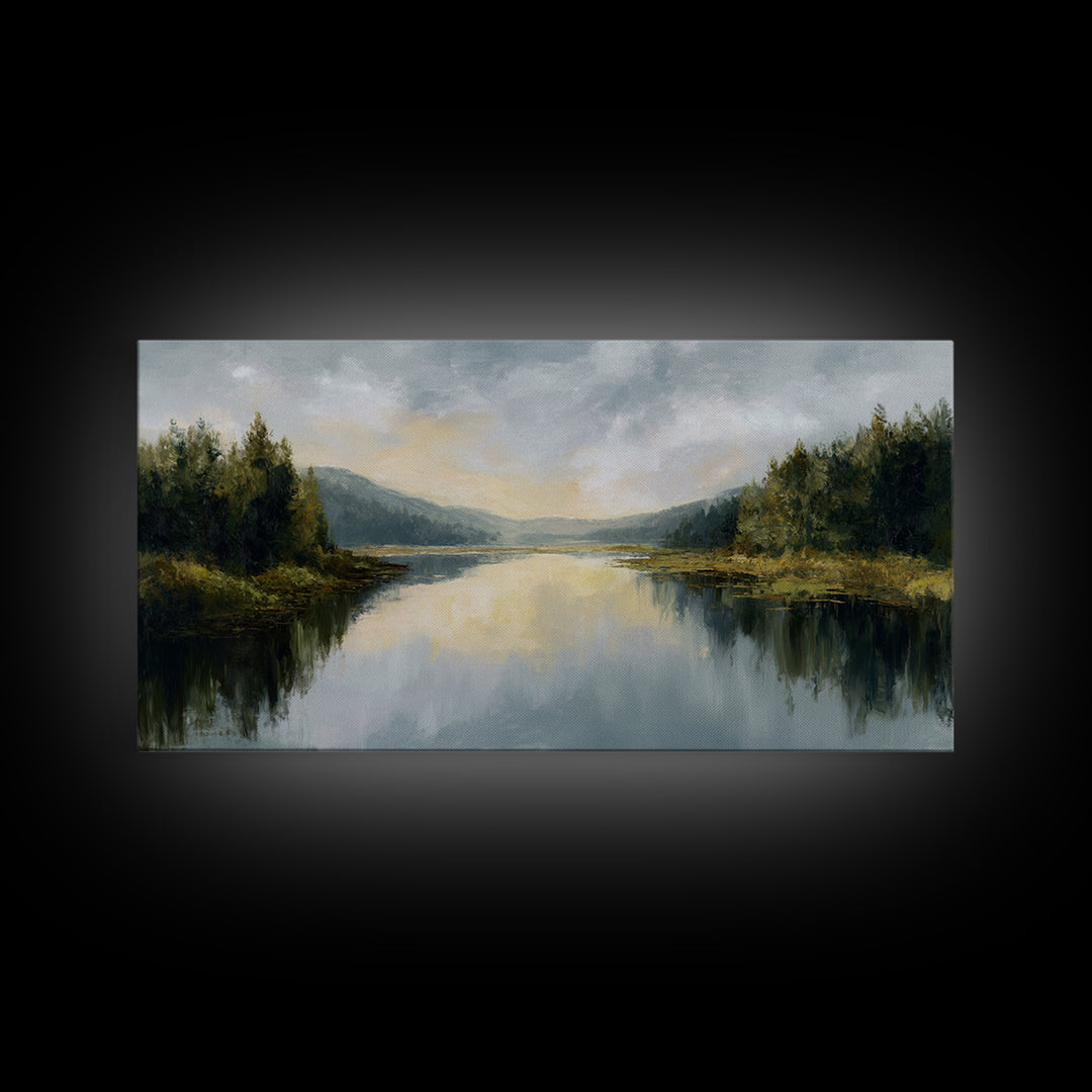 Calming Lake Reflection Framed Canvas Print, Above Bed Art, Apartment Decor, Bedroom Decor, Serenity, Photography Prints, ABA-2x1-55