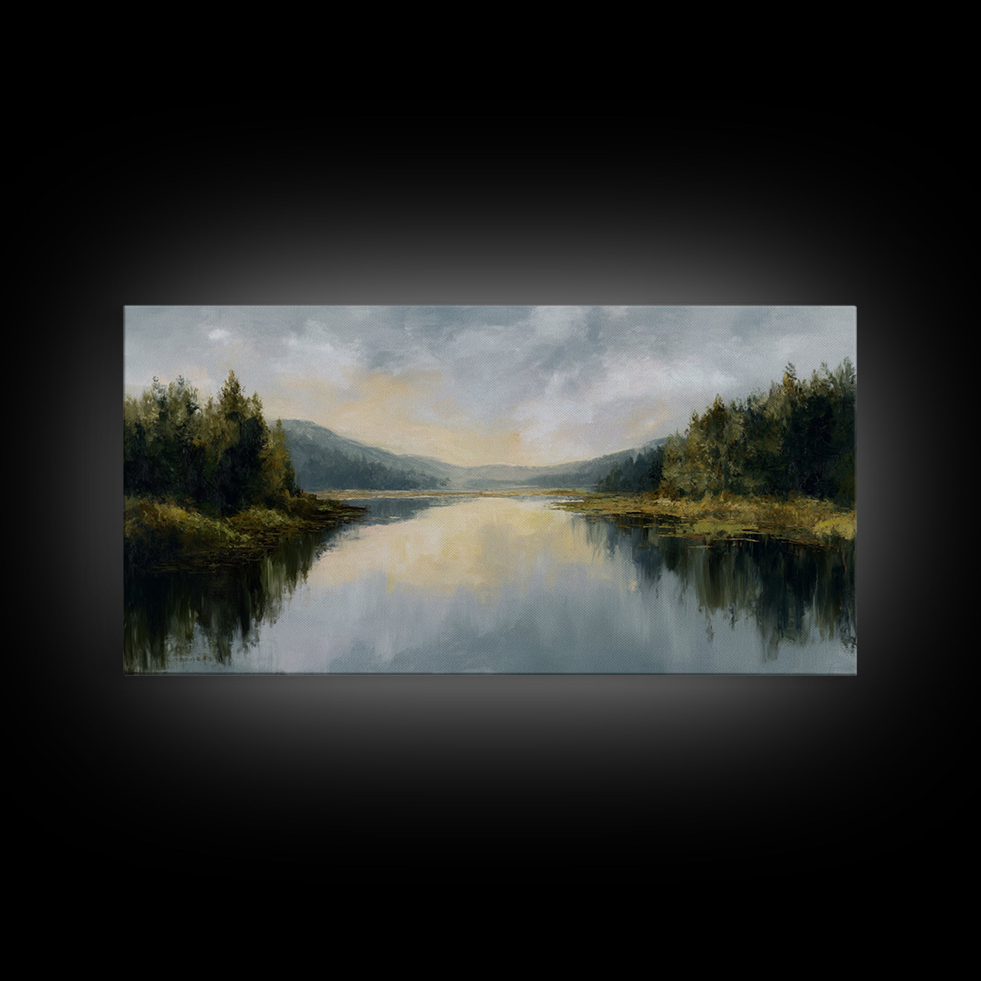Calming Lake Reflection Framed Canvas Print, Above Bed Art, Apartment Decor, Bedroom Decor, Serenity, Photography Prints, ABA-2x1-55