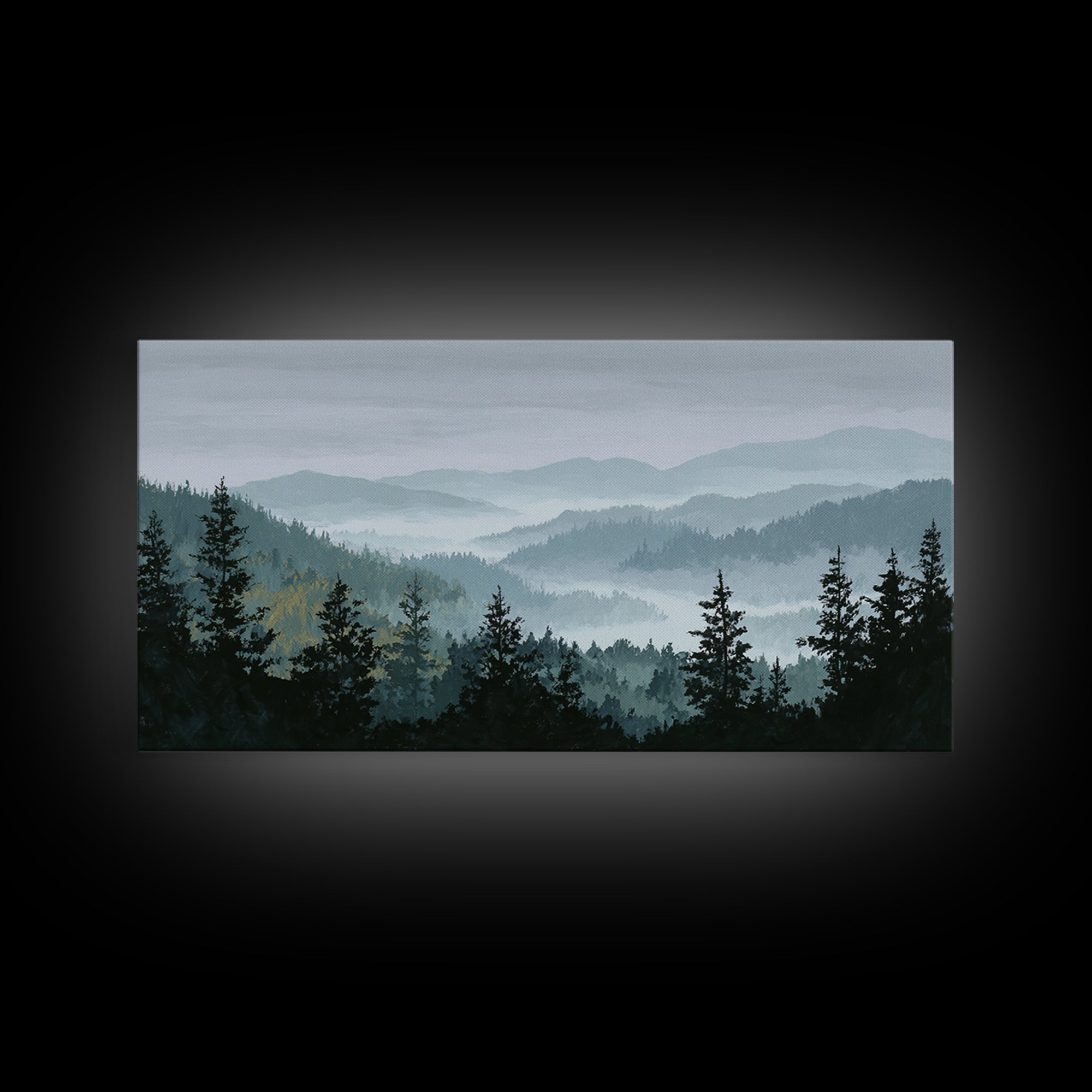 Quiet Forest Ridge Softened by Fog Canvas Print, Above Bed Art, Wall Art, Bedroom Decor, Fine Art, Serenity, Digital Print, ABA-2x1-58