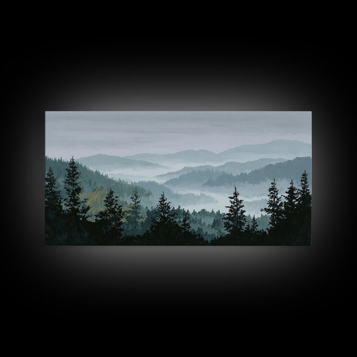 Quiet Forest Ridge Softened by Fog Canvas Print, Above Bed Art, Wall Art, Bedroom Decor, Fine Art, Serenity, Digital Print, ABA-2x1-58