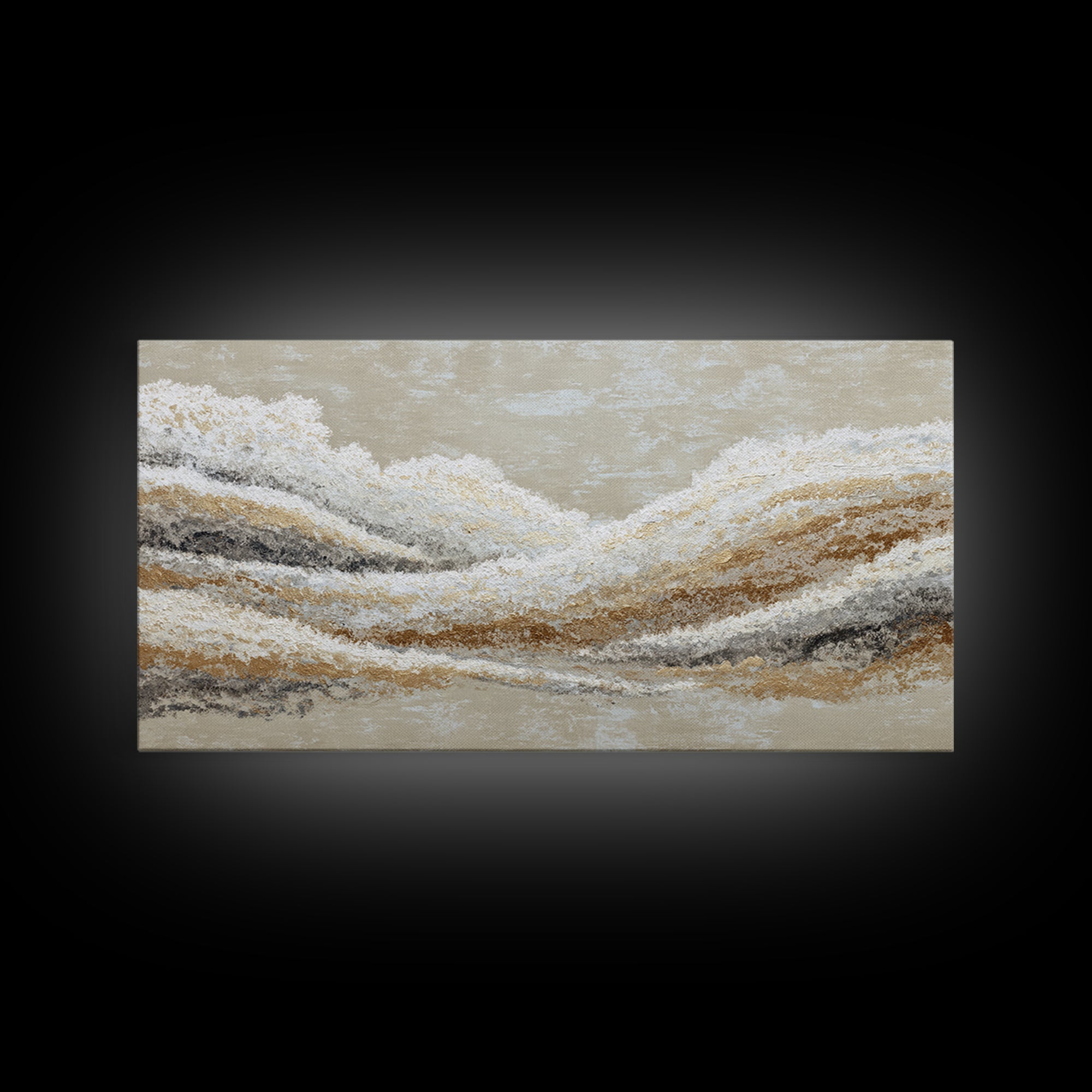 Warm Taupe Abstract Waves Framed Canvas Print, Above Bed Art, Japanese Wall Art, Bedroom Decor, Abstract Art, Serenity, ABA-2x1-59