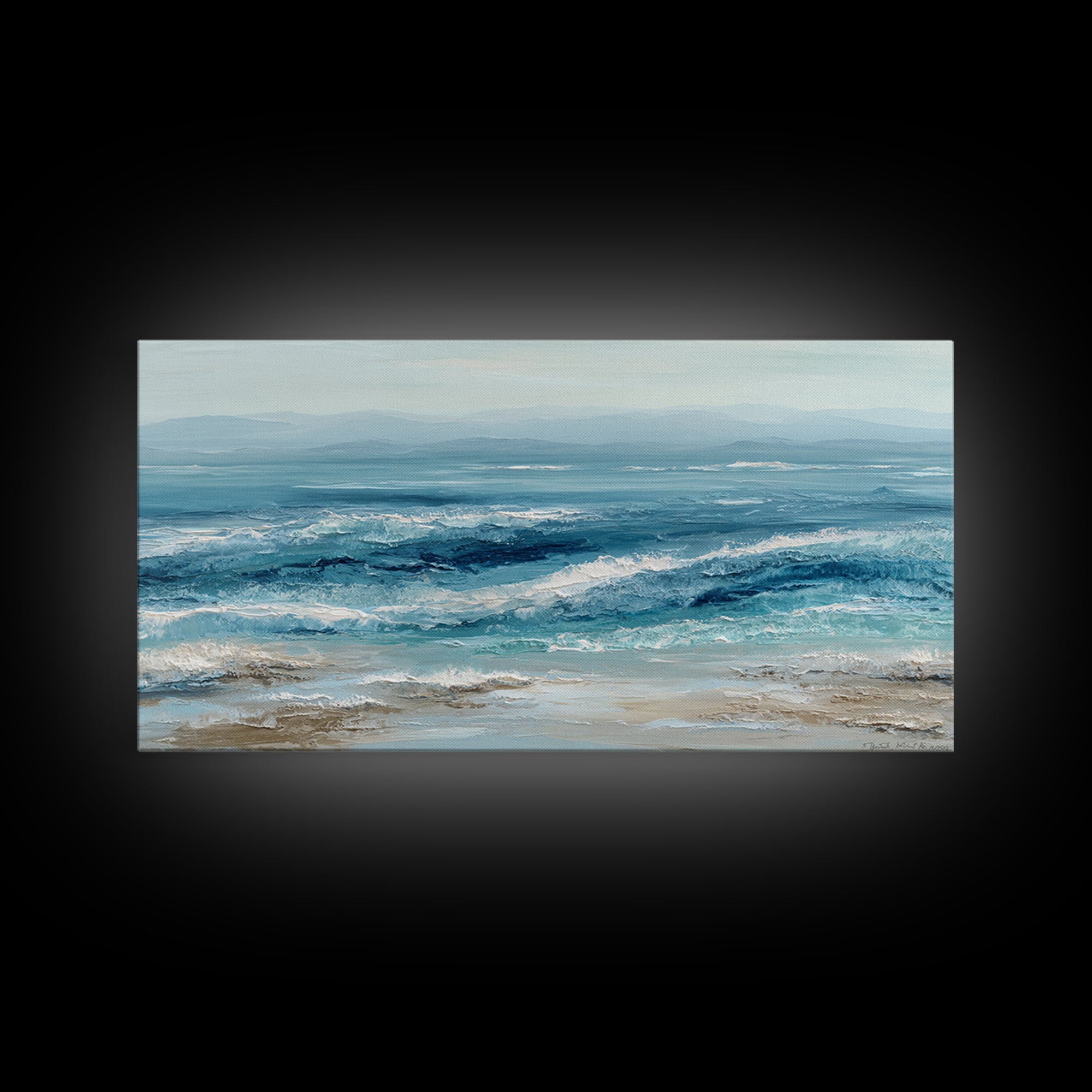 Serene Ocean Tide Seen from Above Framed Canvas Print, Above Bed Art, Wall Art Prints, Bedroom Decor, Fine Art, Serenity, ABA-2x1-65