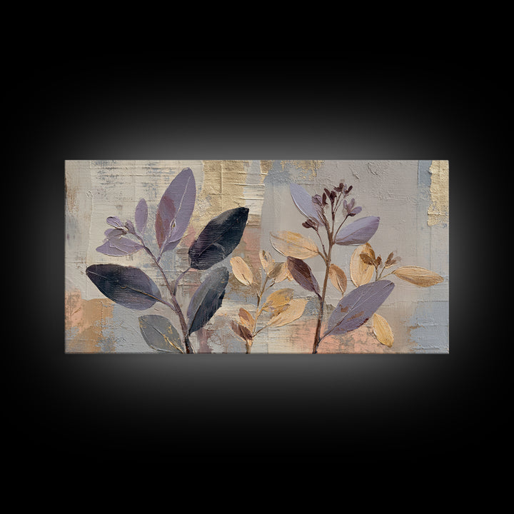 Tonal Botanical Shadows on Plaster Surface Framed Canvas Print, Above Bed Art, 3 Piece Wall Art, Bedroom Decor, Serenity, ABA-2x1-67