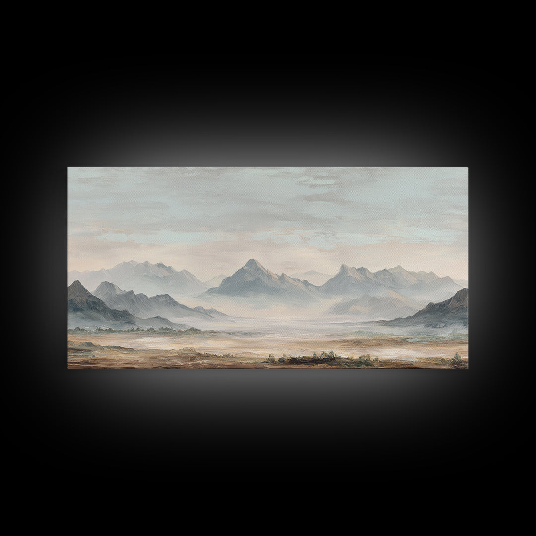 Panoramic Misty Mountain Landscape Canvas Print, Above Bed Art, Textured Wall Art, Bedroom Decor, Fine Art, Serenity, ABA-2x1-69