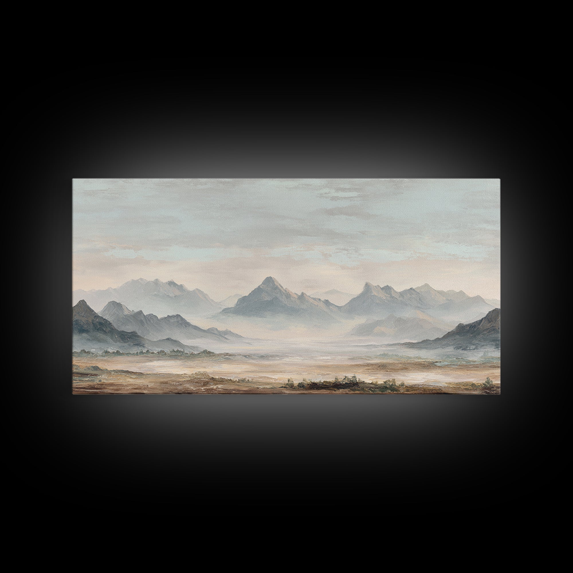 Panoramic Misty Mountain Landscape Canvas Print, Above Bed Art, Textured Wall Art, Bedroom Decor, Fine Art, Serenity, ABA-2x1-69