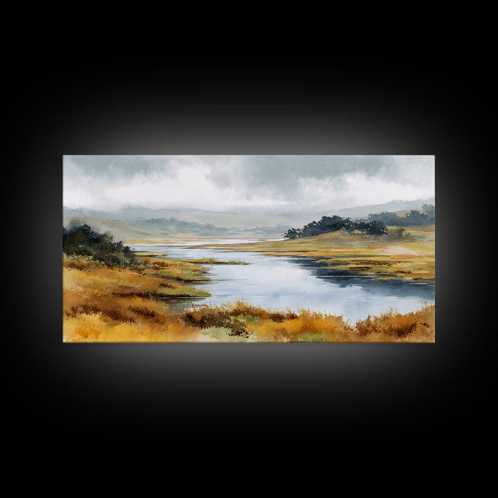 Calming Lake Reflection Framed Canvas Print, Above Bed Art, Digital Prints, Bedroom Decor, Fine Art, Serenity, Printable Art, ABA-2x1-7