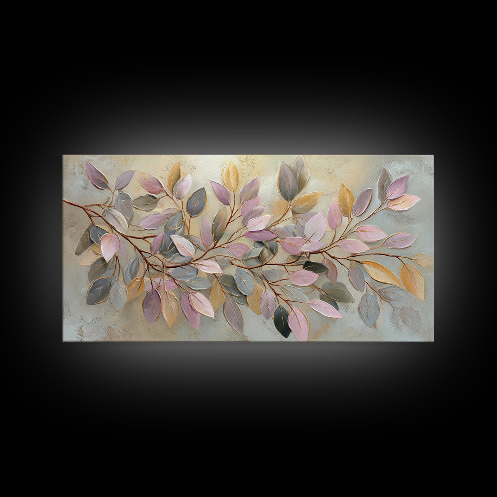 Soft Eucalyptus Branches Arranged Symmetrically Canvas Print, Above Bed Art, Bedroom Decor, Watercolor Art, Serenity, ABA-2x1-74